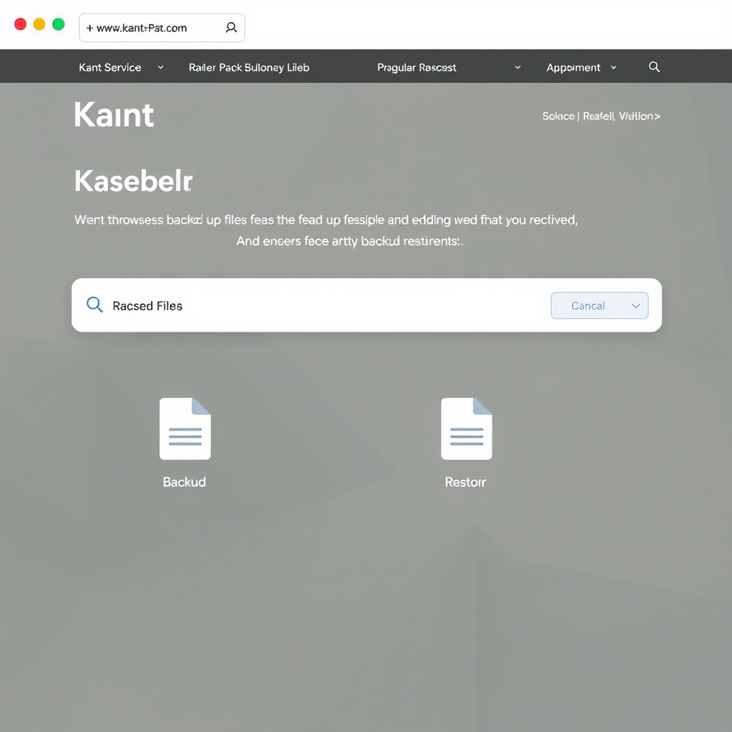 Kant-Service web-käyttöliittymä jossa käyttäjä selaa varmuuskopioituja tiedostoja ja palauttaa niitä